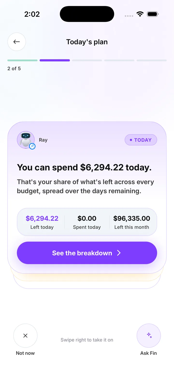 Finovaa's daily plan card: You can spend $6,294.22 today