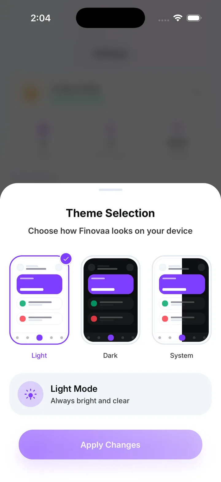 Theme selection: light, dark or system