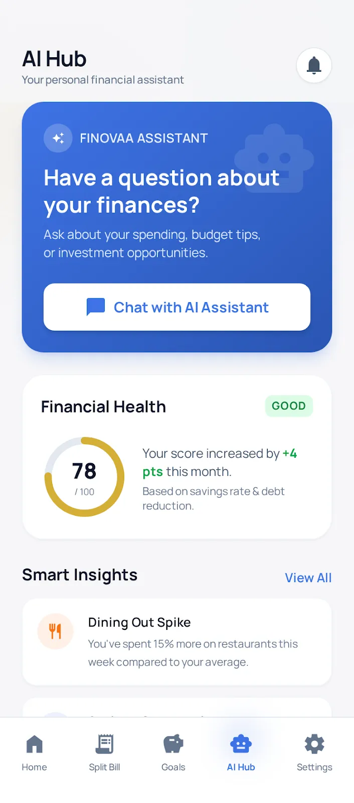 Finovaa AI financial insights hub - smart spending analysis