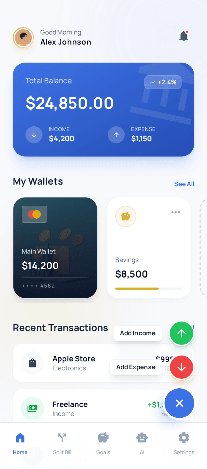 Finovaa main dashboard screen